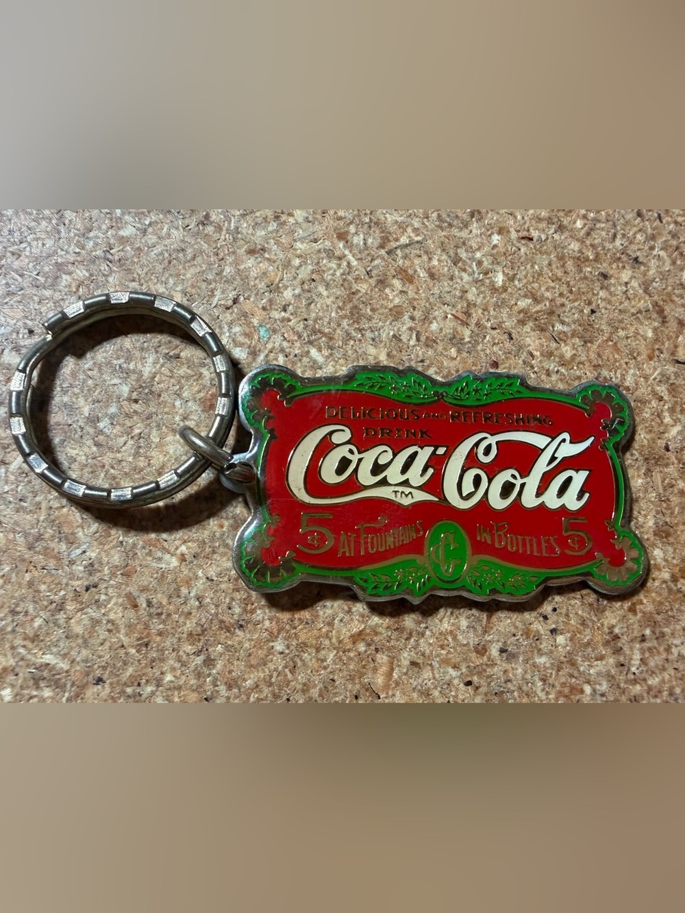 Vintage 1987 Coca-Cola Collector Red Green Enamel Sign Keychain